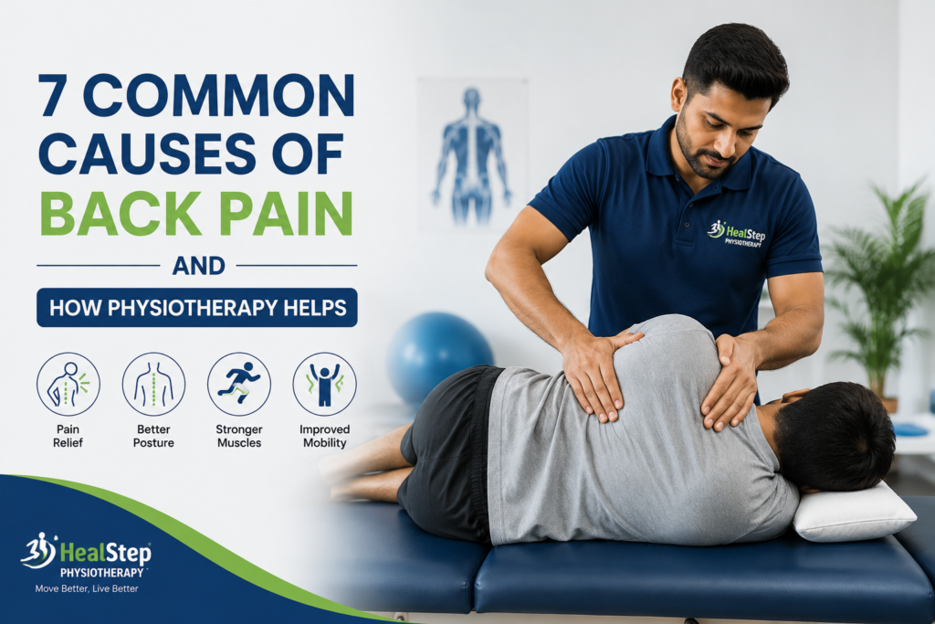 Physiotherapist providing back pain treatment therapy to a male patient at HealStep Physiotherapy clinic.